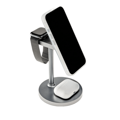 Raw TechLabs Cables & Chargers Grey 3 in 1 Wireless Charger Tower