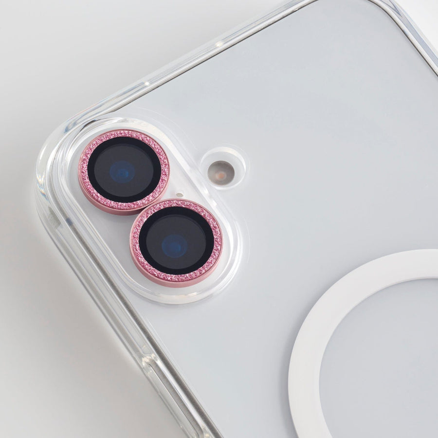Foney Couture Lens Protector iPhone 16 & 16 Plus / Glitter Pink Jewellery Lens Protector for iPhone 16 Series