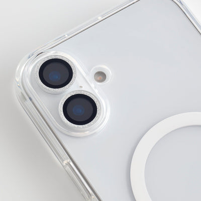 Foney Couture Lens Protector iPhone 16 & 16 Plus / Glitter Silver Jewellery Lens Protector for iPhone 16 Series