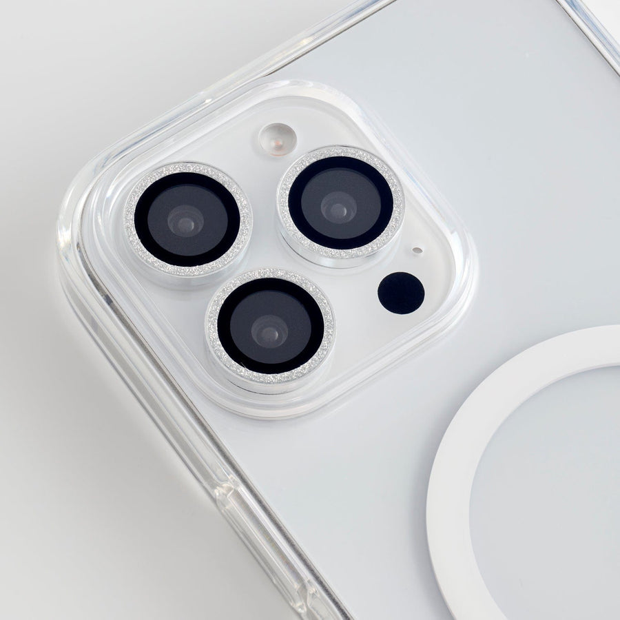 Foney Couture Lens Protector iPhone 16 Pro & 16 Pro Max / Glitter Silver Jewellery Lens Protector for iPhone 16 Series