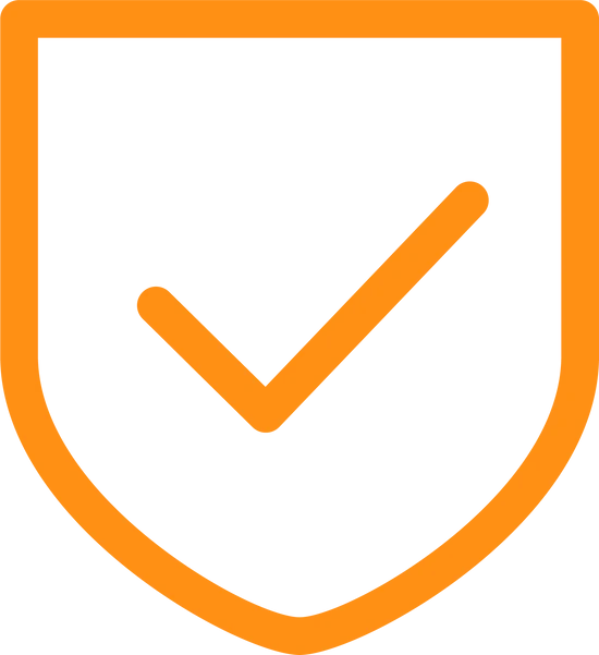 An orange shield with a checkmark icon.