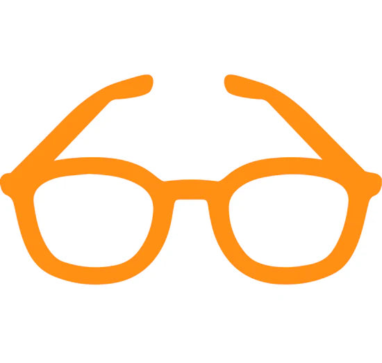 Orange silhouette of eyeglasses on a white background.