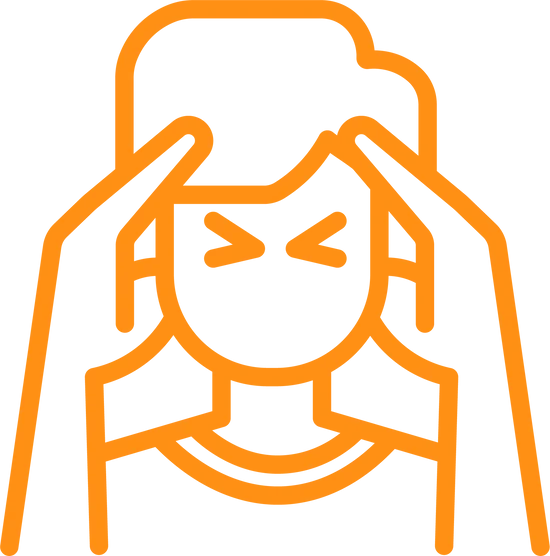 Person holding head with eyes closed, appearing stressed or in pain.