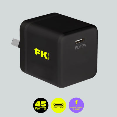 Fone King Cables & Chargers Black FK 45W Single USB-C Super Speed Charger