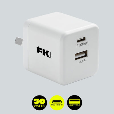 Fone King Cables & Chargers White FK SUPER SPEED DUAL WALL CHARGER - 30W