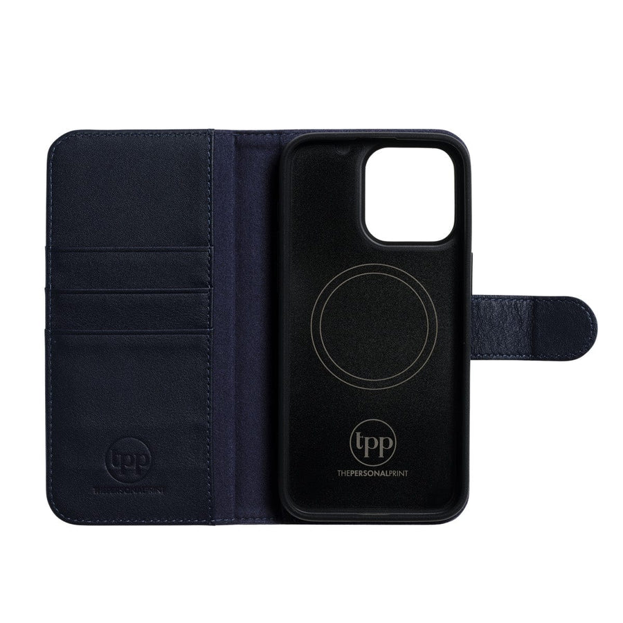 The Personal Print Phone Cases Magnetic Wallet Magsafe Genuine Nappa iPhone Case#colour_Navy