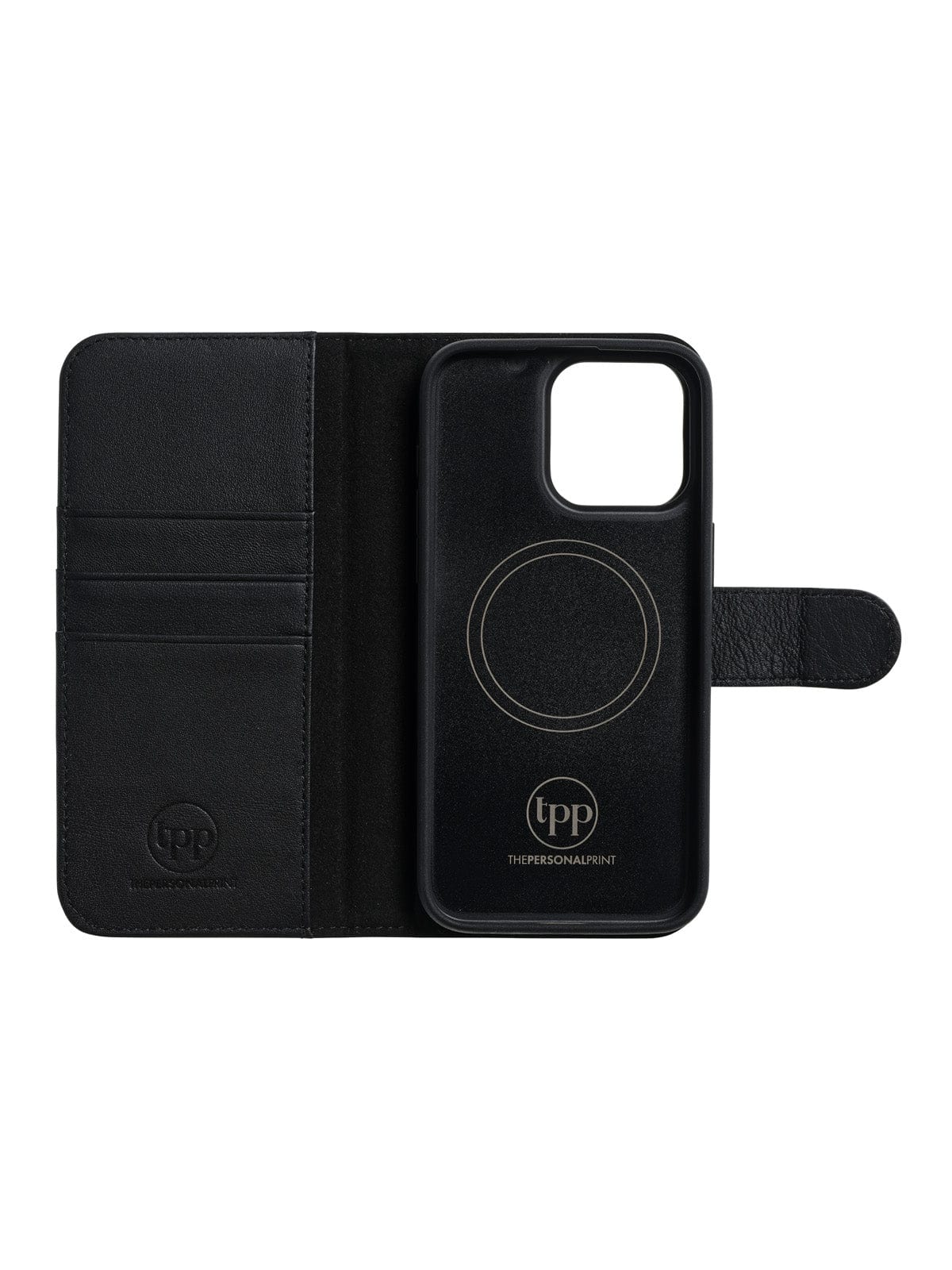 The Personal Print Phone Cases Magnetic Wallet Magsafe Genuine Nappa iPhone Case#colour_Black