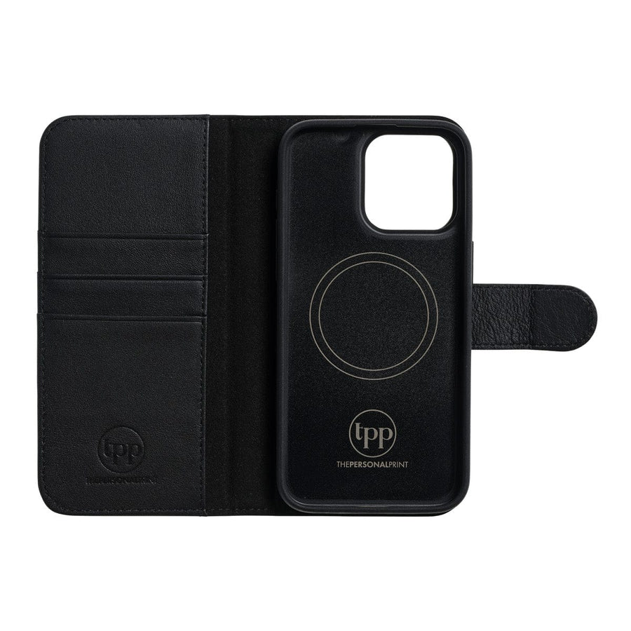 The Personal Print Phone Cases Magnetic Wallet Magsafe Genuine Nappa iPhone Case#colour_Black